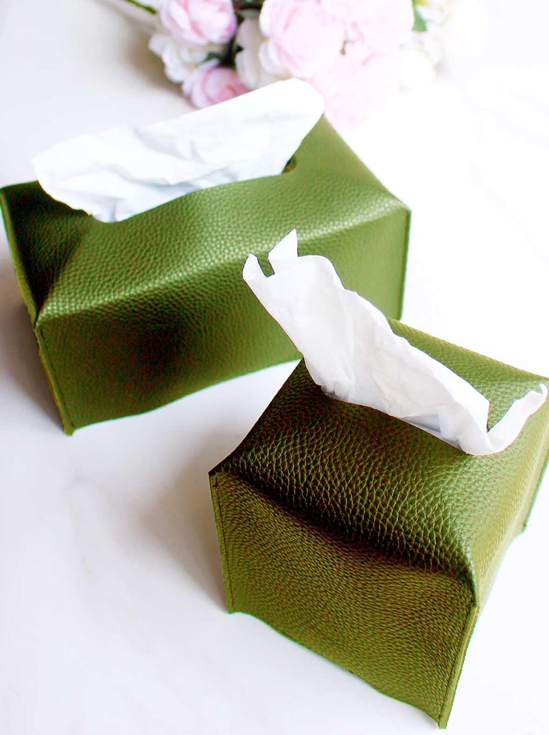 JESMINI Rectangle Tissue Box Cover Green - Normal Size Leather Rectangular Tissue Box Cover [JESMINI] Faux Leather Tissue Box Holder Long for Normal Rectangular Facial Tissue Box - Image 5